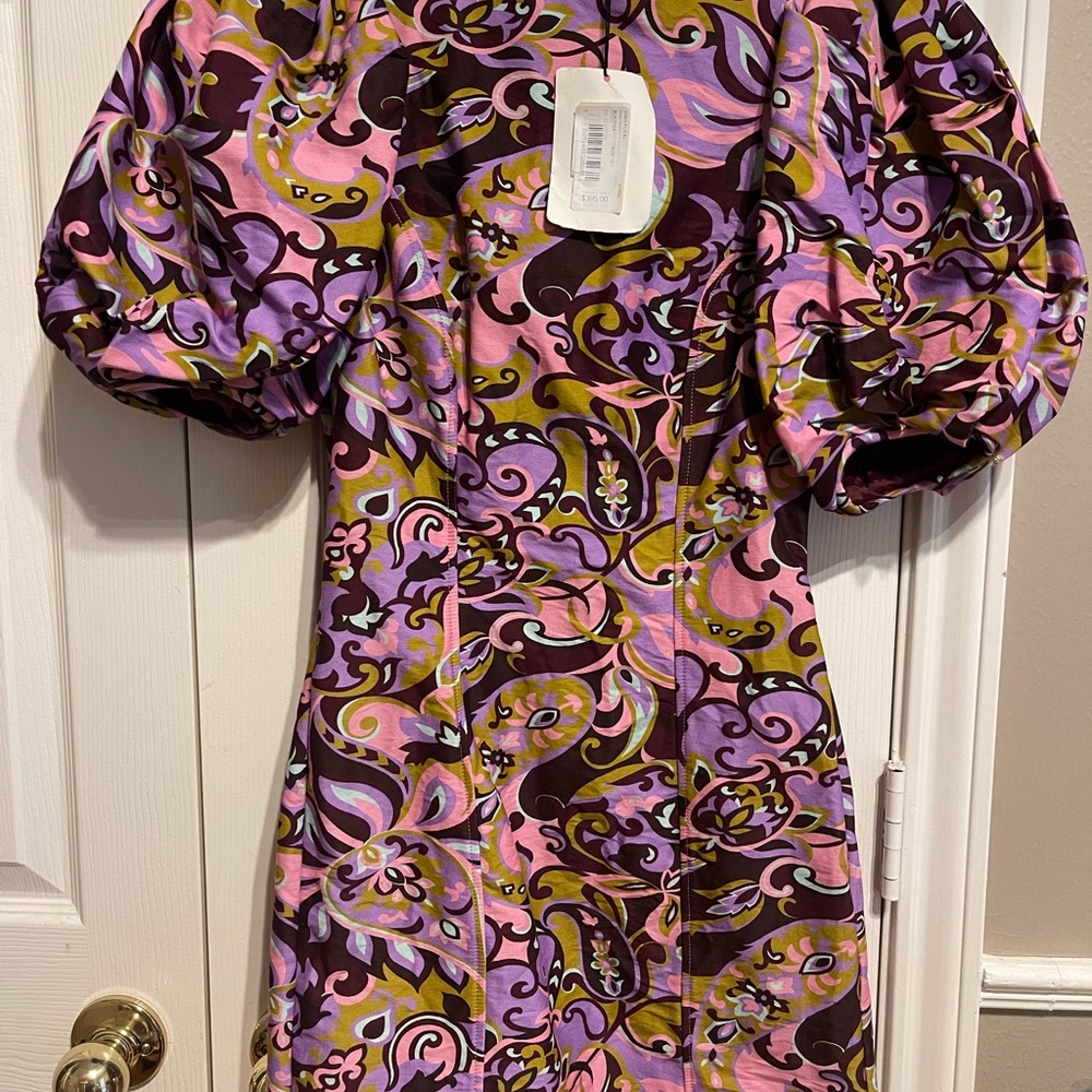Ted Baker London Pink and Purple Sheath Dress with Puff Sleeves